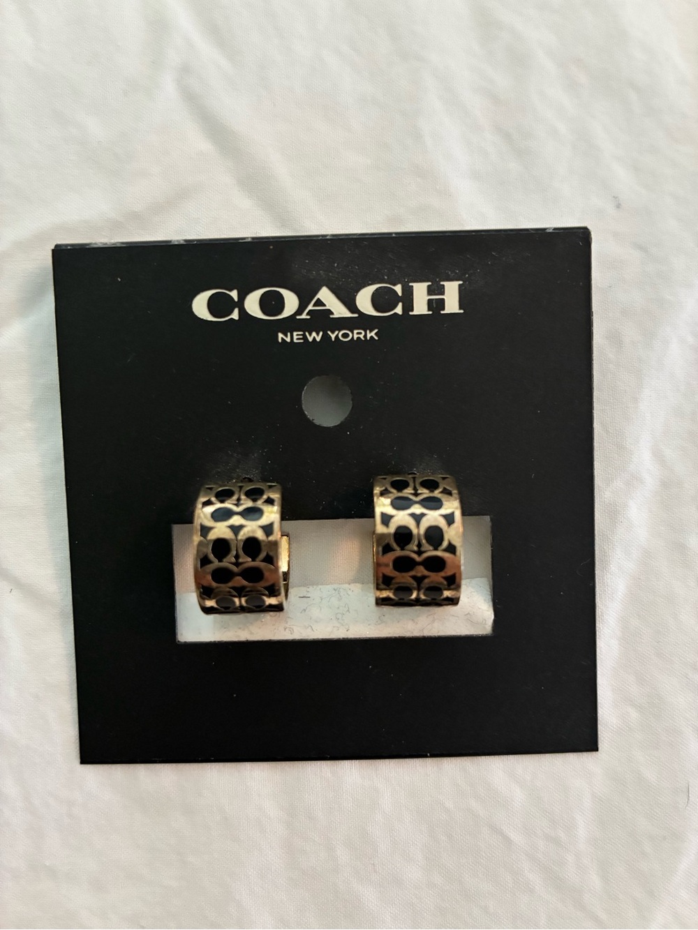 Coach Gold and Black Signature Hoop Earrings